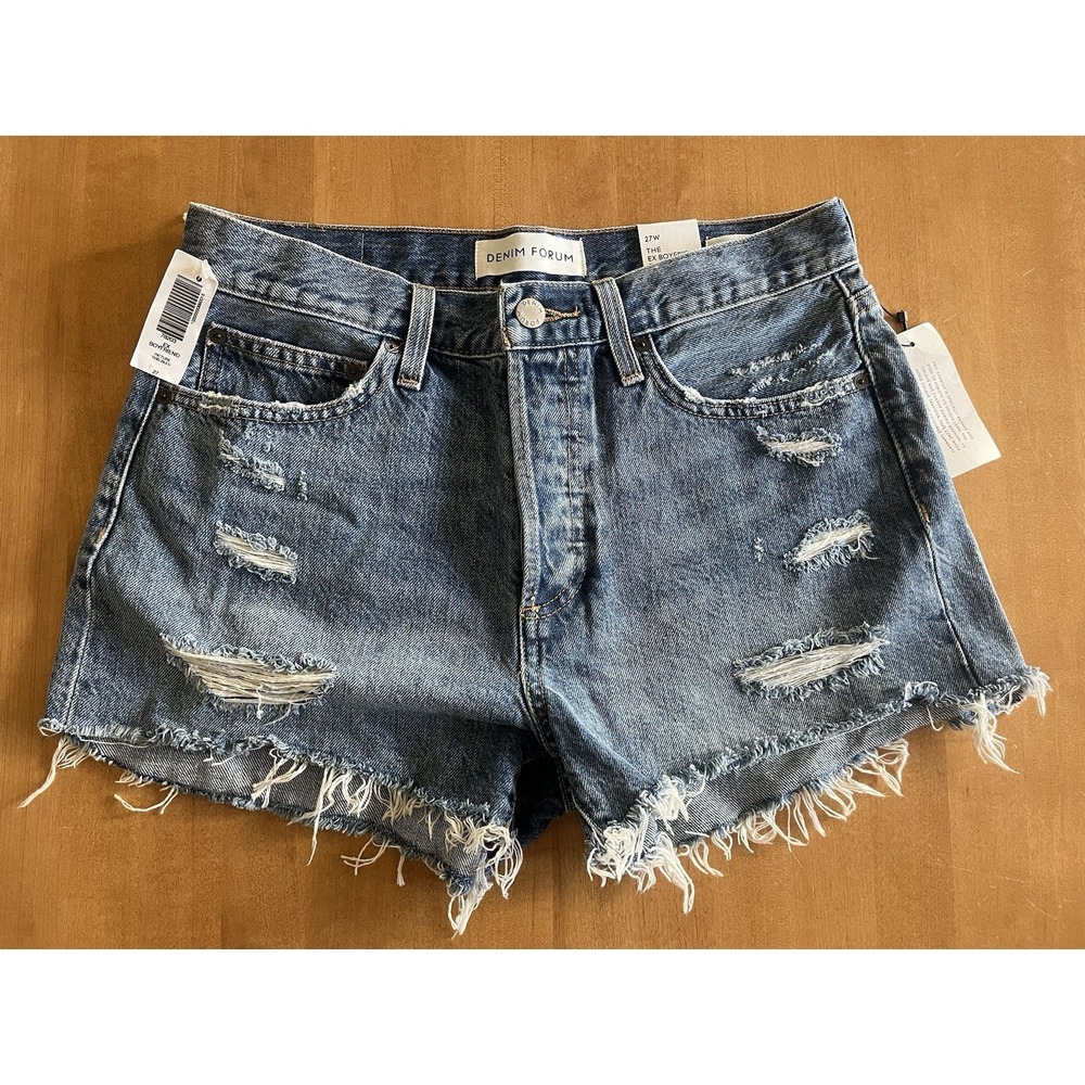 Denim Forum Aritzia Ex Boyfriend Distressed Denim Short Cut Off Women's Size 27